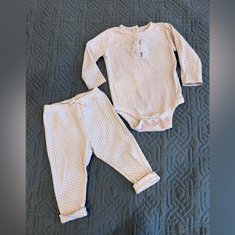 Euc Babygap Baby Girl Light Pink Polka Dot 2 Pc Set 6-12 Months Like New